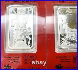 2012-2016 Silver PAMP Suisse 1 oz Silver Bars Lunar Year In Assay 5 Total