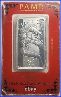 2012 PAMP 1oz Silver Bar Lunar Calendar Year of Dragon RARE! LOW SERIAL #C357