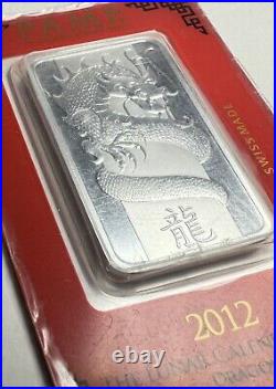 2012 PAMP 1oz Silver Bar Lunar Calendar Year of Dragon RARE! LOW SERIAL #C357