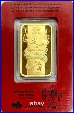 2012 PAMP SUISSE GOLD 1 OZ LUNAR DRAGON SEALED BAR NEW With ASSAY CARD