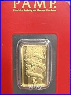 2012 PAMP Suisse Lunar Calendar Series Dragon 5 Gram. 9999 Fine Gold Bar In Assa