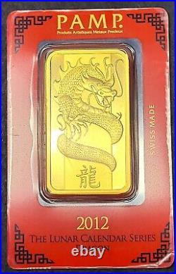 2012 Pamp Suisse Lunar Year of the Dragon. 9999 Gold Bar 100g Special # B000707