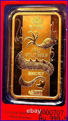 2012 Pamp Suisse Lunar Year of the Dragon. 9999 Gold Bar 100g Special # B000707