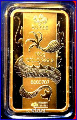 2012 Pamp Suisse Lunar Year of the Dragon. 9999 Gold Bar 100g Special # B000707