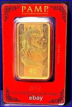 2012 Pamp Suisse Lunar Year of the Dragon. 9999 Gold Bar 100g Special # B000707