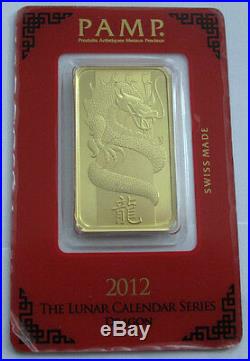 2012 Swiss 1 Oz Gold bar 9999 Lunar Year Calendar Series Dragon
