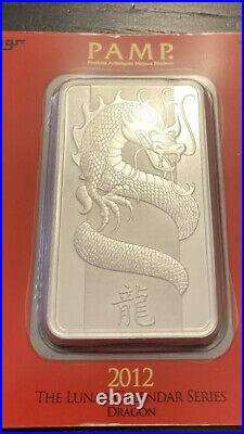 2012 Year of The Dragon, Pamp Suisse, 100g Silver Bar