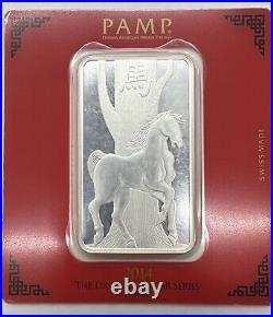 2014 PAMP Lunar Calendar Series Year If The Horse 100 Gram Silver Bar Unsealed