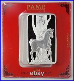 2014 Pamp Suisse Lunar Calendar Series Horse 100g. 999 Fine Pure Silver Bar