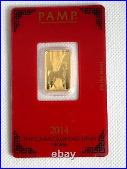 2014 gram Gold Bar PAMP Suisse Lunar Year of the Horse 999.9 Fine in Assay