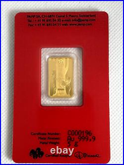 2014 gram Gold Bar PAMP Suisse Lunar Year of the Horse 999.9 Fine in Assay