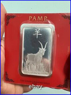 2015 PAMP SUISSE GOAT 100g SILVER BAR IN ASSAY CARD