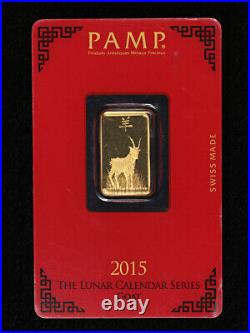 2015 Pamp Suisse 5 Gram Gold Bar Lunar Calendar Series Goat Sealed OGP Assay