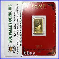 2015 Pamp Suisse Lunar Calendar Series GOAT 5g. 9999 Fine Gold Bar Assay Card