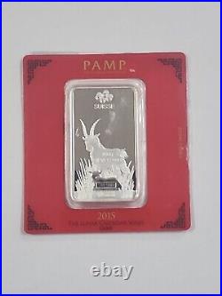 2015 Suisse Pamp Silver 1 oz. Bar Lunar Calendar Series year of The GOAT