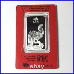 2017 PAMP SUISSE LUNAR YEAR OF THE ROOSTER 1 Oz SILVER BAR ASSAY CARD VERY RARE