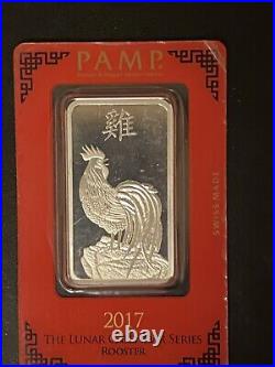 2017-PAMP Suisse Lunar Year of the Rooster- 1 oz. 999 Silver BU Bar in Card