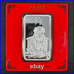 2018 100 Gram Silver Pamp Lunar Calendar Series Year of the Dog Bar