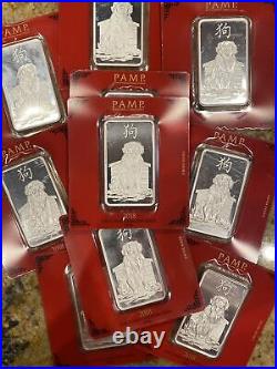 2018 PAMP SUISSE 100 gram Lunar Year of the Dog. 999 Silver Bar in Assay