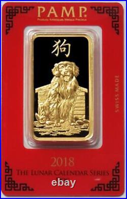2018 PAMP SUISSE GOLD 100 GRAM INGOT 3.215oz DOG LUNAR YEAR BAR IN ASSAY CARD