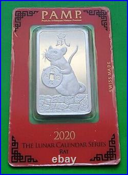 2020 PAMP Lunar Year of the RAT 1 troy oz. 999 Fine Silver Art Bar Sealed