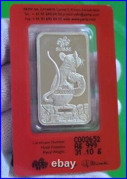 2020 PAMP Lunar Year of the RAT 1 troy oz. 999 Fine Silver Art Bar Sealed