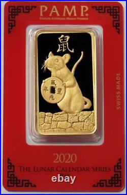 2020 PAMP SUISSE GOLD 100 GRAM INGOT 3.215oz LUNAR YEAR OF RAT BAR ASSAY CARD