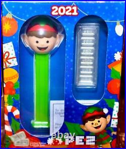 2021 PAMP Pez Gift Set with Elf Dispenser & 6 x 5 g Silver Wafers In Mint Plastic