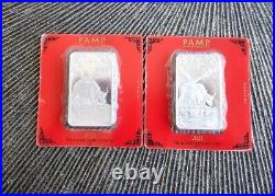 2021 Pamp Suisse Lunar Ox 100g. 999 Silver (2piece) Bars in Card-Hard to Find