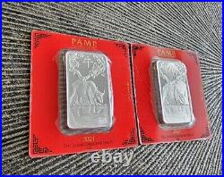 2021 Pamp Suisse Lunar Ox 100g. 999 Silver (2piece) Bars in Card-Hard to Find