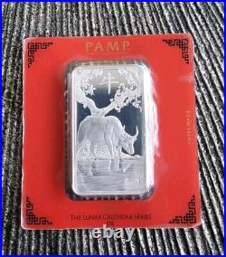 2021 Pamp Suisse Lunar Ox 100gram (3.2oz). 999 Silver Bar in Card-Hard to Find