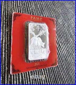 2021 Pamp Suisse Lunar Ox 100gram (3.2oz). 999 Silver Bar in Card-Hard to Find