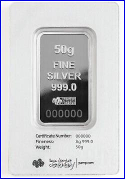 2022 PAMP Suisse 50 Gram Fine Silver Morgan Bar 5000 MINTAGE