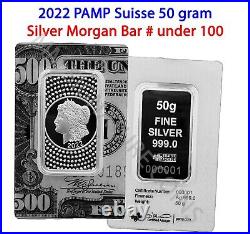 2022 PAMP Suisse Morgan $500 Bill 50g Silver Bar Assay Serial Number Under 100