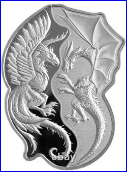 2023 2x1 Oz Silver $4 Solomon Islands Pamp Suisse PHOENIX V DRAGON Coin