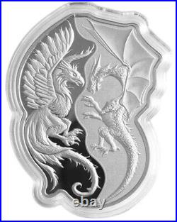 2023 2x1 Oz Silver $4 Solomon Islands Pamp Suisse PHOENIX V DRAGON Coin