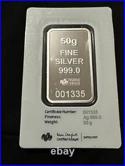 2023 PAMP Suisse 50 Gram Fine Silver Morgan Bar 5000 MINTAGE