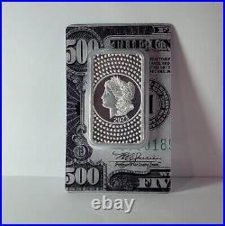 2023 PAMP Suisse Morgan $500 Bill 50g Silver Bar Assay 999.0 Fine Silver