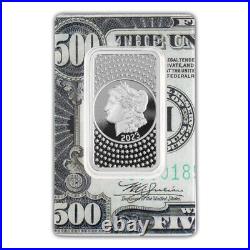 2023 Pamp Suisse Morgan $500 Bill 50g. 999 Fine Silver Bar