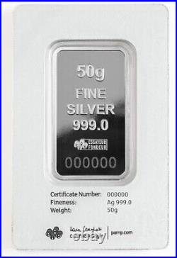2023 Pamp Suisse Morgan $500 Bill 50g Silver Bar in Card with mintage of 5000