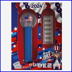 2024 4th of July PEZ Dispenser from PAMP Suisse with 30g. 9999 Silver Wafer Bars