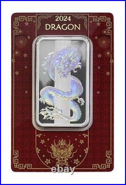 2024 PAMP Lunar Series 50 Gram Silver Bar. Dragon Hologram (In Assay with Box)