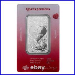 2024 Pamp Love is Precious Heart Holographic 50 Gram Silver Bar In Assay