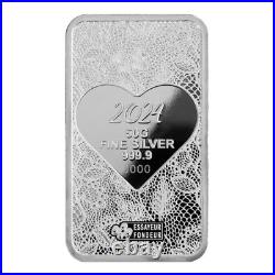 2024 Pamp Love is Precious Heart Holographic 50 Gram Silver Bar In Assay