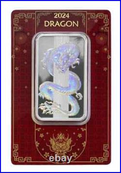 2024 Pamp Suisse Hologram Dragon 50g. 9999 Silver Bar in Assay Card