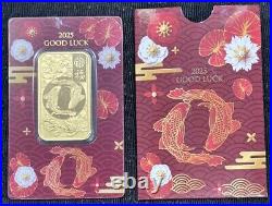 2025 1 oz PAMP Suisse Good Luck Koi Fish Gold Bar. 9999 Fine (in Assay)