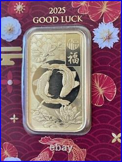 2025 Pamp Suisse Good Luck Koi Fish 1 oz Gold Bar In Assay with Sleeve