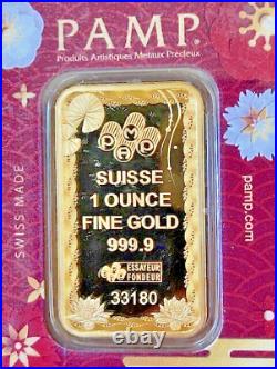 2025 Pamp Suisse Good Luck Koi Fish 1 oz Gold Bar In Assay with Sleeve