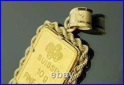 24k 10 Gram PAMP Suisse Lady Fortuna Gold Bar Pendant Rope Bezel Yellow Gold