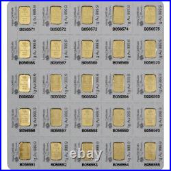 25- PAMP Suisse 1 Gram Gold bars with assay card- lady Fortuna gold bars = 25